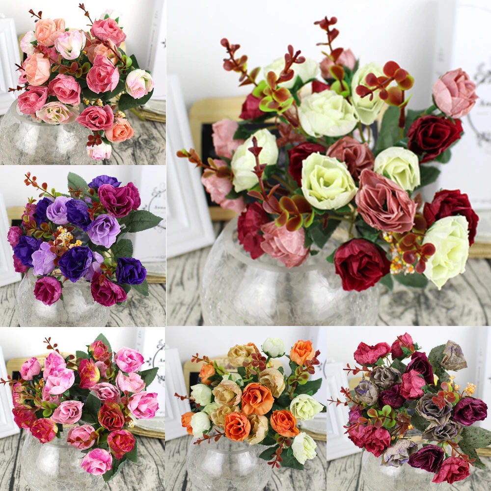 21 головы элегантные европейские Красивые Искусственные розовые шелковые цветы