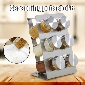 

Newly 6pcs Dust-Proof Visible Stainless Steel Seasoning Jar Spice Storage Bottle Set With Rack Kitchen Utensils