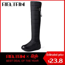 RIBETRINI/женские зимние ботинки теплая обувь на меху женские зимние сапоги выше колена водонепроницаемая обувь без шнуровки на платформе, большие размеры 34-43