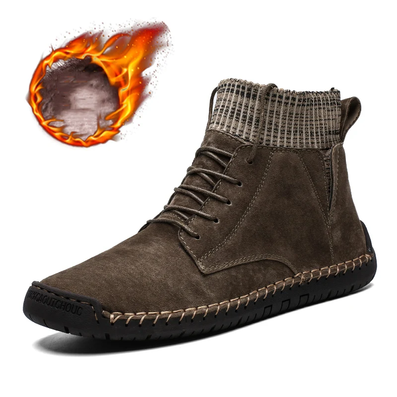 Большие размеры 48; мужские зимние ботинки из натуральной кожи; теплые зимние ботинки; мужские водонепроницаемые ботильоны; сезон осень-зима; Мужская обувь; botas hombre - Цвет: Khaki fur