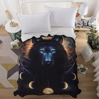

Flannel Blanket with Wolf and Sun Blanket for Home Textile Winter Beds Sofa Car Blue Bedspreads Warm Sheets for Adult kids