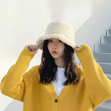 Меховая Толстая теплая зимняя шапка-ведро для женщин, одноцветная бархатная шляпа с плоским верхом для девушек, Женская плюшевая модная шапка