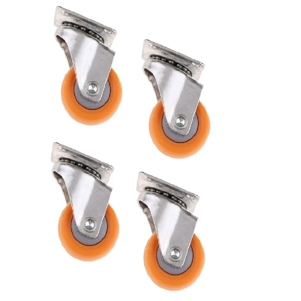 4 pcs Mobile Instruments All Swivel Plate Caster On Orange Nylon Wheels 1.5''