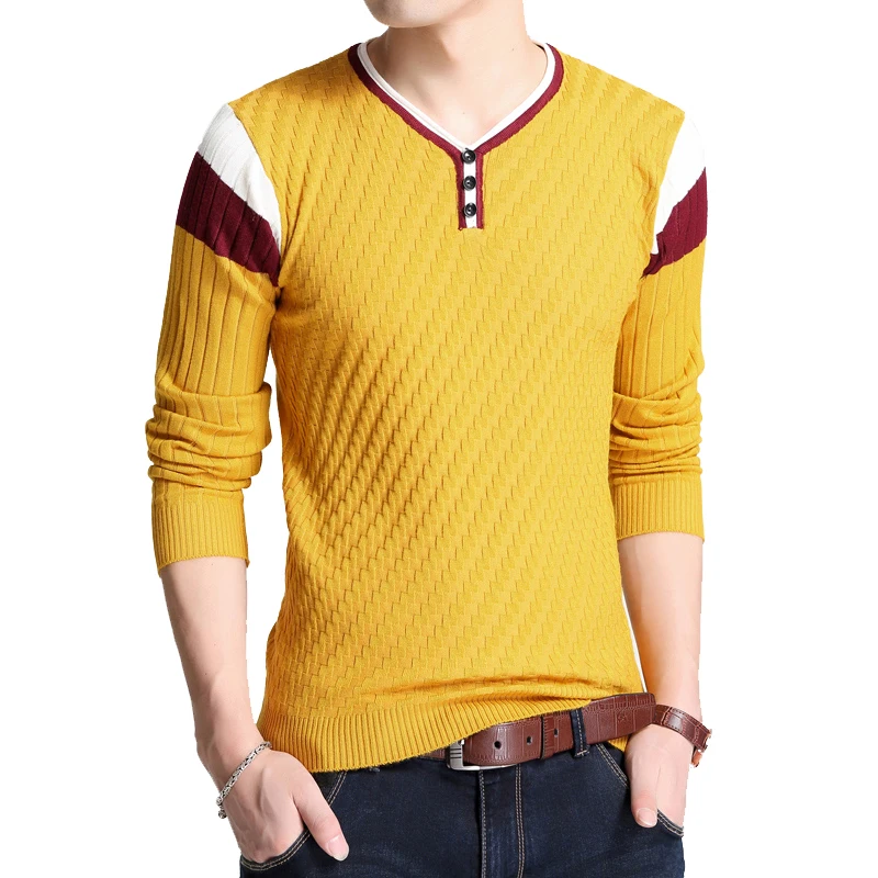 BROWON, брендовый свитер, осенний мужской свитер на пуговицах с v-образным вырезом, облегающий свитер, мужские эластичные вязаные свитера, вязаный пуловер для мужчин
