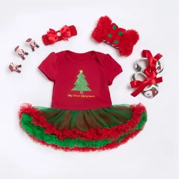 

Infants and young children suit girl baby 0-2 years old Christmas Short-sleeved dres +sHair band +Socks +Shoes
