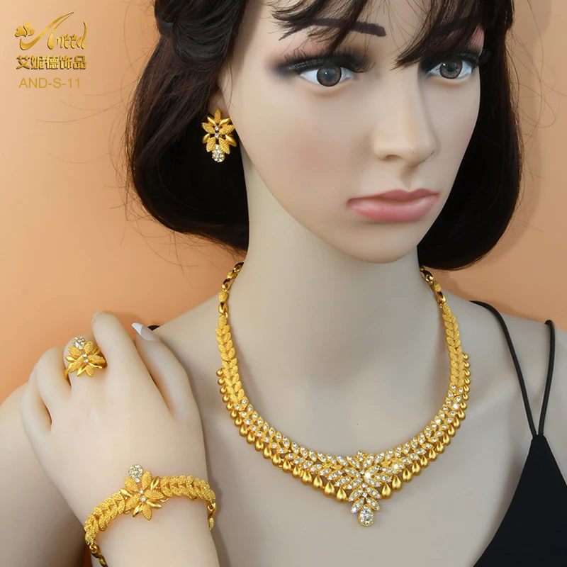 ANIID African Jewelry Set Big Necklace Dubai Ethiopian Gold Jewelery Sets Earring Bracelet For Women Bridal Choker Jewelrl - Image 2
