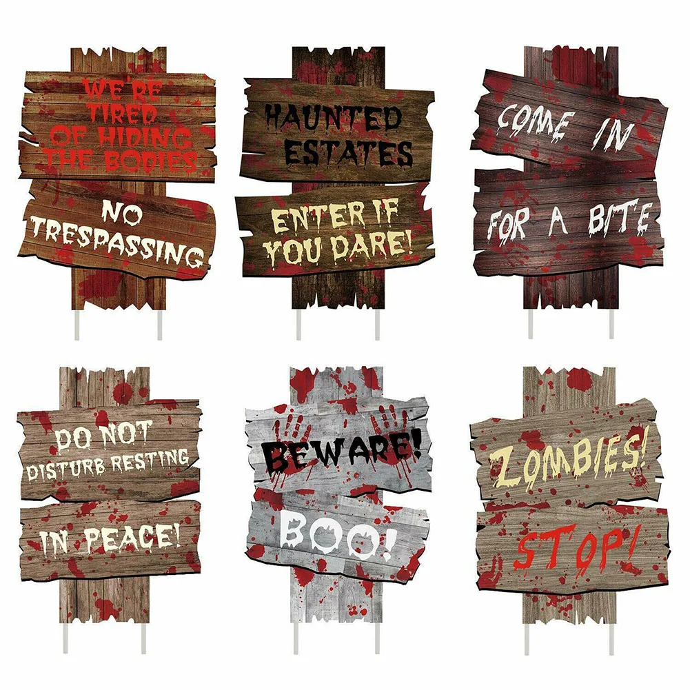 

6PCS Halloween Decorations Yard Signs Stakes Beware Props Outdoor Decor Halloween Accessories J99Store