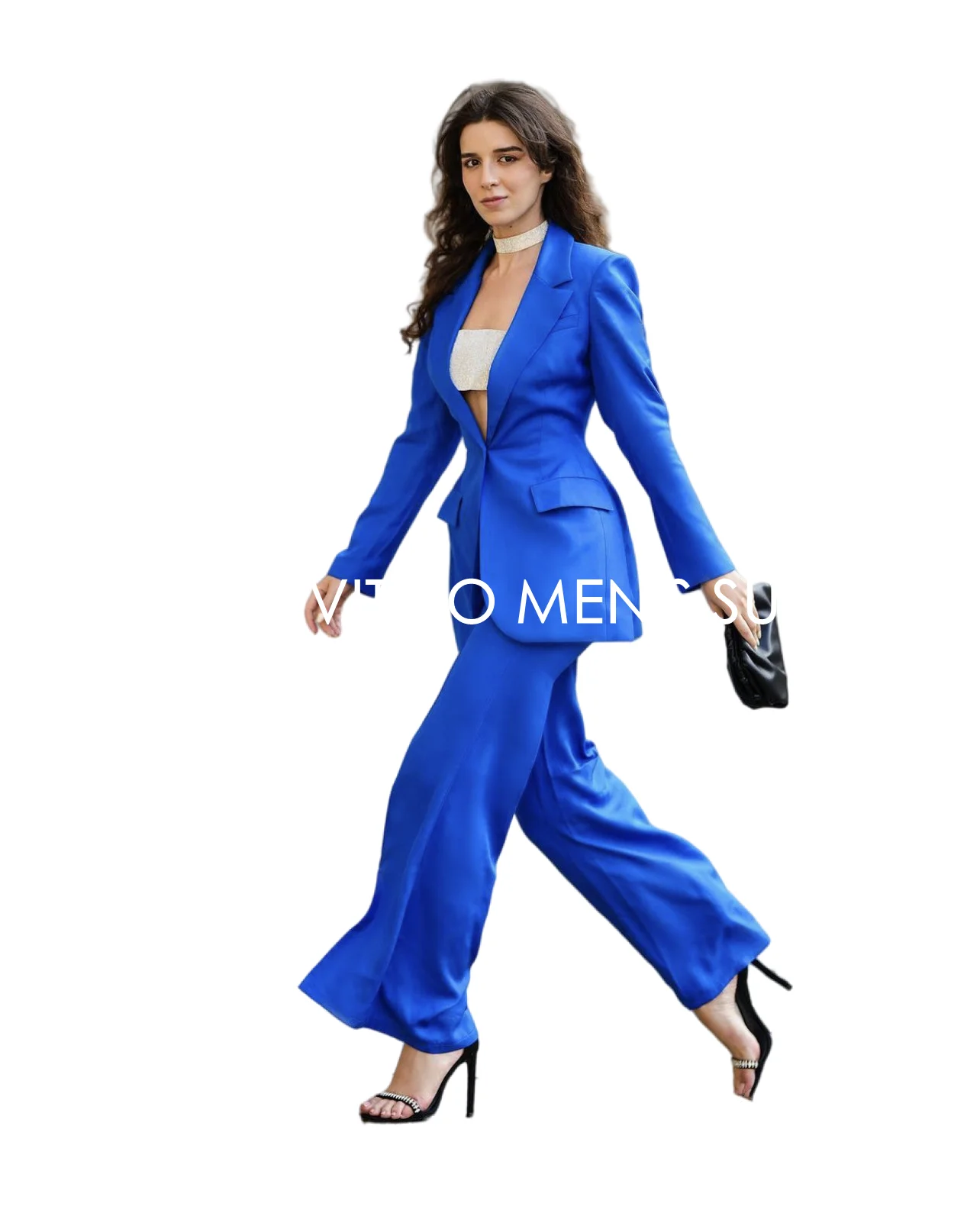 Elegant Blue Corset Waist Women Suit Slim Fit Blazer With Wide Leg ...