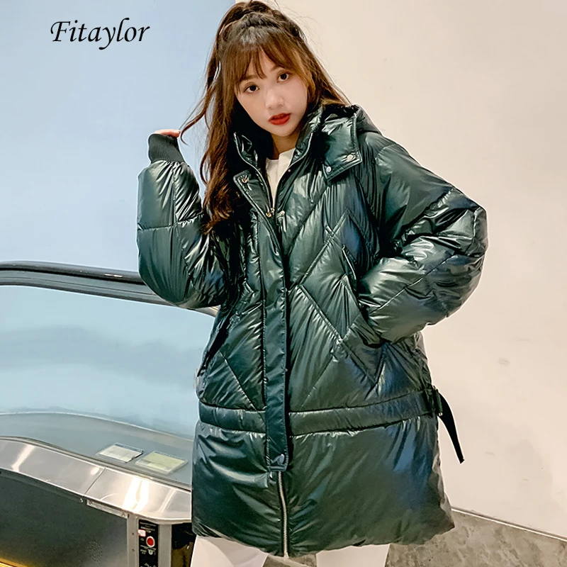 Fitaylor зимние блестящие куртки женские с капюшоном хлопковые ватные парки
