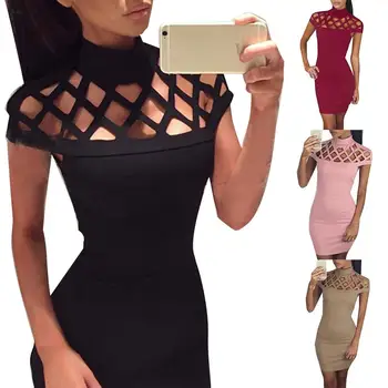 

casual dress women Sexy hollow collar bag hip mini dress Sexy chic Dress women