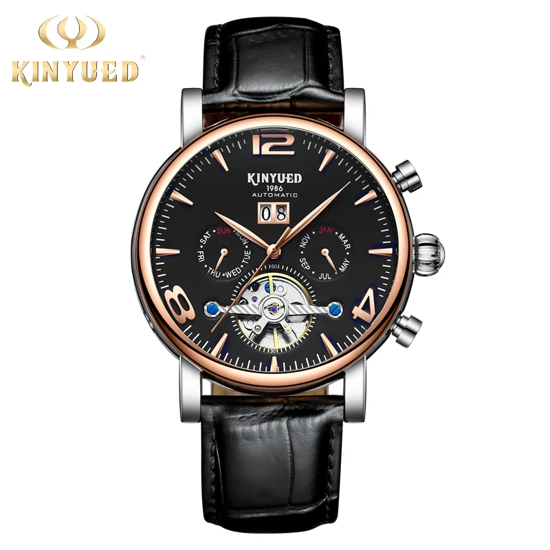 

Top Brand Luxury Mens Watches KINYUED Automatic Mechanical Tourbillon Skeleton Watch Waterproof Business Relojes Para Hombre