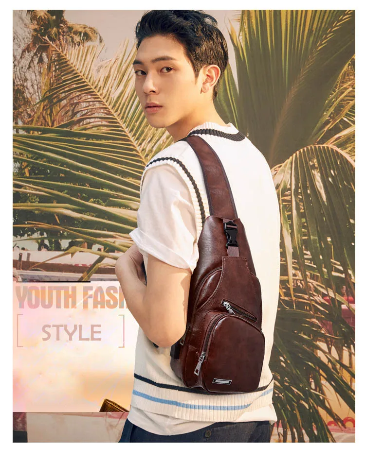 Vintage Leather Sling Waist Bag for Men New Travel Chest Pack Portable USB Charging Crossbody Bags Male Black Shoulder Waist Bag (8)