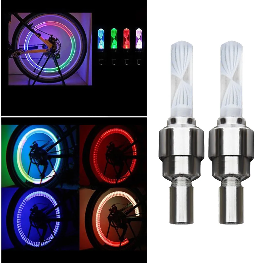 2pcs New Bike Car Colorful Valve Light Motorcycle Wheel Tire Tyre Valve Cap Flash LED Light Spoke Lamp Bicycle Bike Accessories