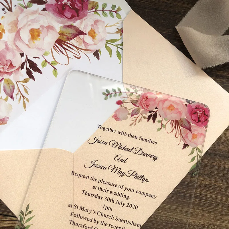  CA0967 Floral SIMPLY CHIC acrylic wedding invitation customized flower with envelope liner - 32953929707