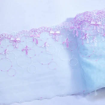 

1 Meter Bow knot Embroidered Lace Trim Dress Decoration Mesh Lace Fabric Lingerie Lace Handmade Clothes Accessories Purple Pink