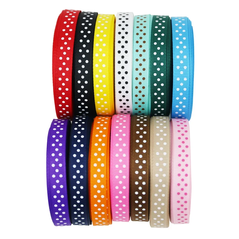 (25 ярдов/рулон) 10 мм мультфильм горошек печатных Grosgrain ленты прекрасные кружева