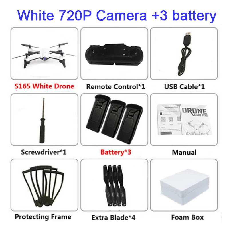 white 720P battery 3 4K Drone S165 оптическое позиционирование потока двойная камера интеллектуальное следование RC вертолет HD Антенна Квадрокоптер с камерой 1080p Дрон 4k - Цвет: white 720P battery 3
