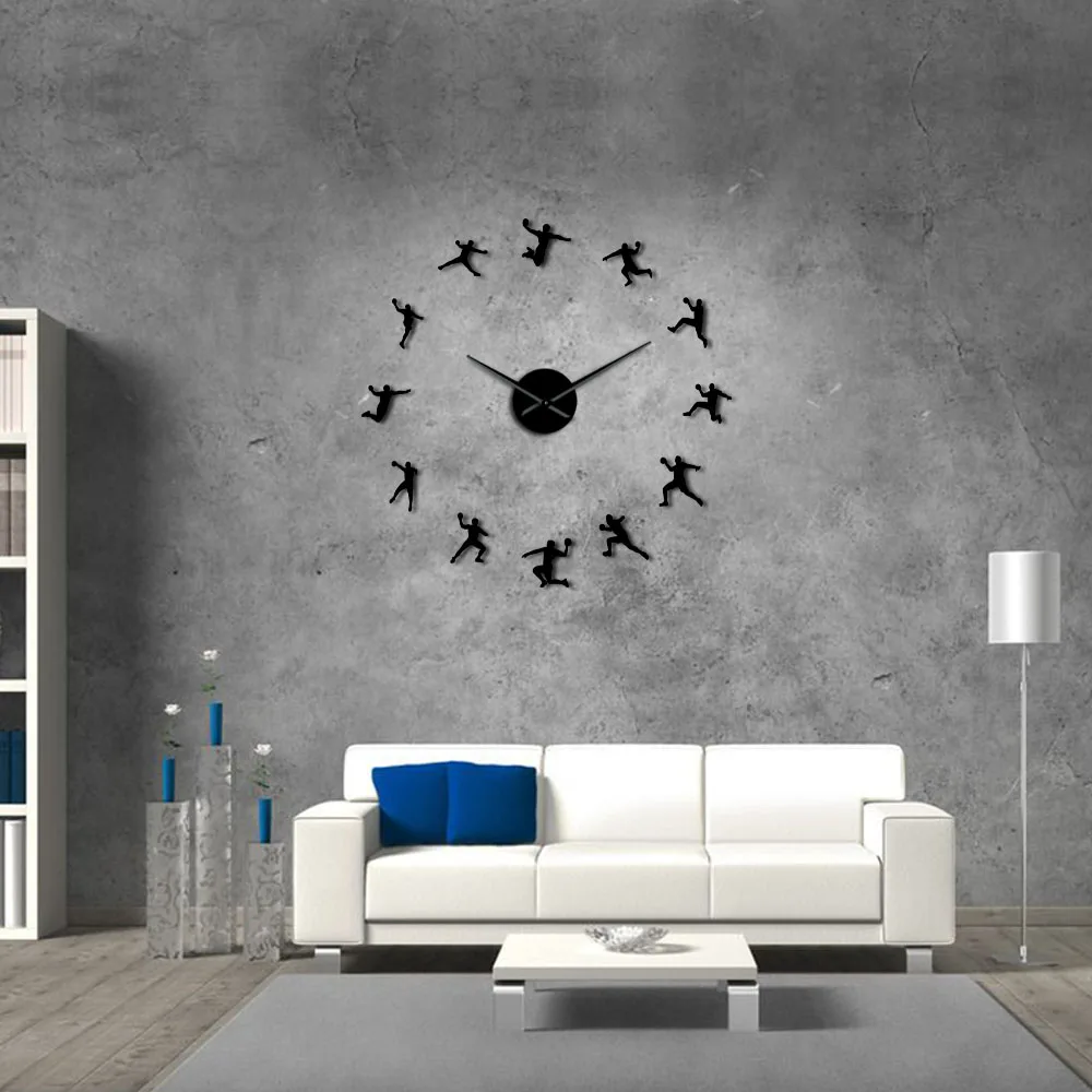 Handball Players Acrylic Silhouette Mirror Stickers DIY Wall Art Giant Wall Clock Teenager Room Sport Decor Handball Coach Gift