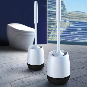 

Toilet Brush and Holder 2 Pack, Silicone Toilet Cleaning Brush with Drying Holder, Black White (Flooring/Mounted Wall)