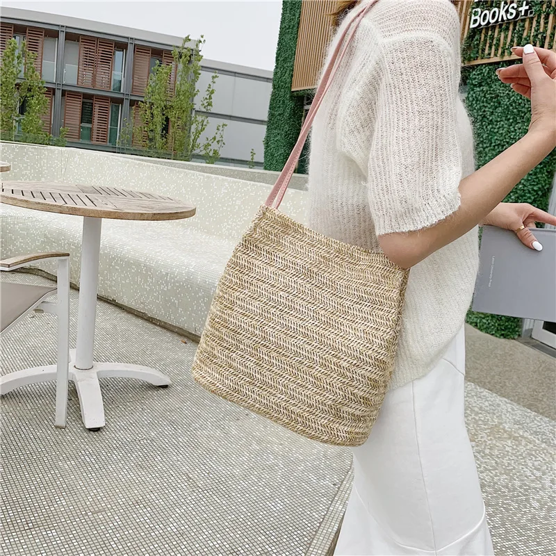 

2019 New Style Fashion Korean-style MORI Series Simple Versitile Fashion Straw Bucket Bag Women's Shoulder Handbag