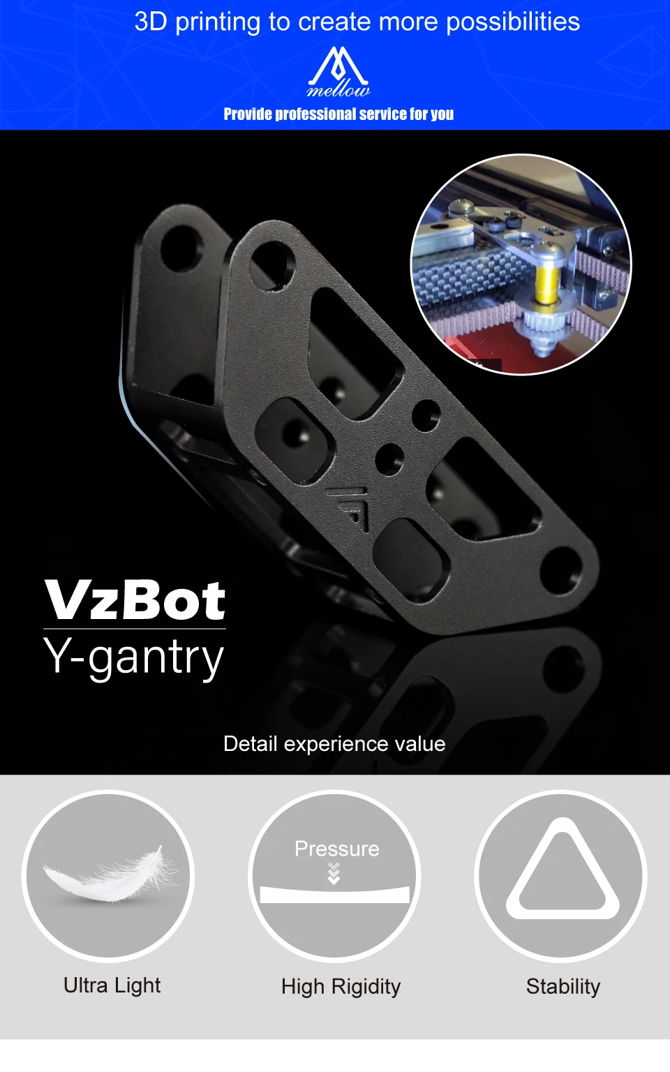 mellow pces alta precisão cnc vzbot alumínio pórtico para impressora de alta velocidade vzbot leve