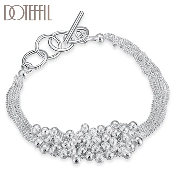 

DOTEFFIL 925 Sterling Silver Six Chain Frosted Grape Bead Ball Bracelet For Women Wedding Engagement Party Jewelry
