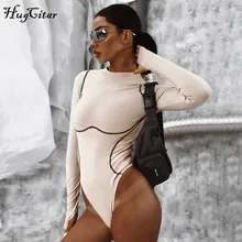 Hugcitar с длинным рукавом полосатая линия пэчворк bodycon сексуальный комбинезон осень зима женская уличная одежда женское тело