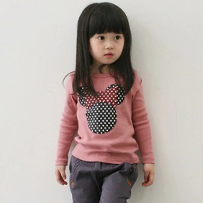 

Embroidered Mouse Cartoon Girls T-Shirt 2020 Spring Autumn Fashion Long Sleeve Cotton T Shirt Children Tee & Top