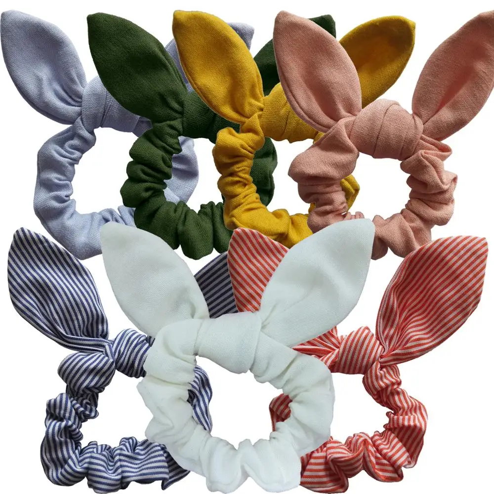 2 PCS Girls Women Hair Scrunchies Accessories Rabbit Ears Hair Bands Bunny Ears Bow Ties Ponytail Holder Elastic Bandss nylon hair tie