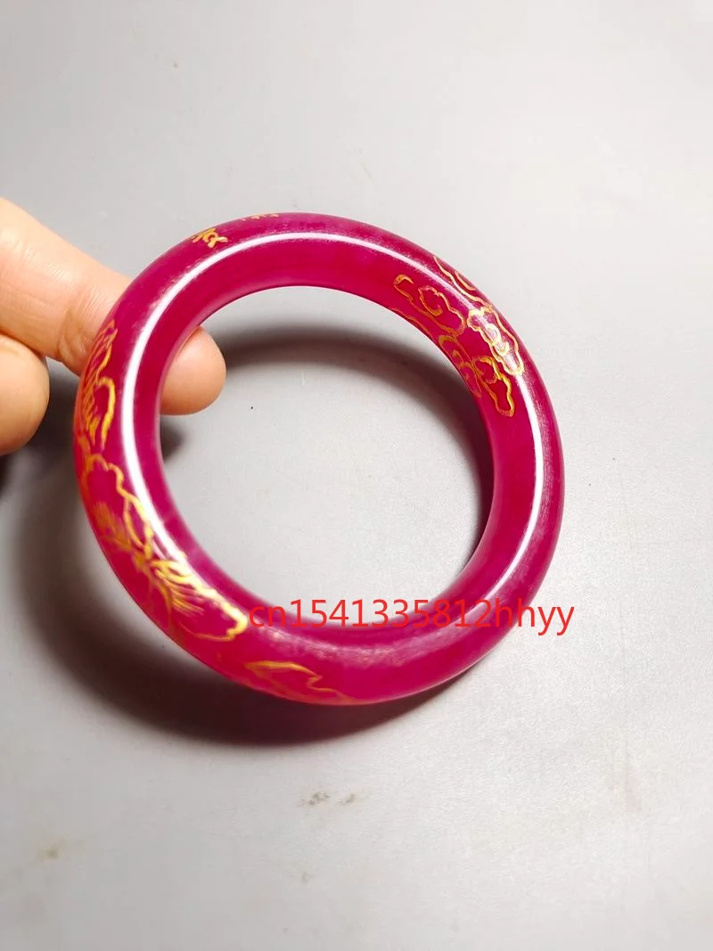 

Hot Selling Natural Ice Red Jadeite Gold Bracelet Charm Jewellery Hand-Carved Bracelet for Women Men Fashion Accessories