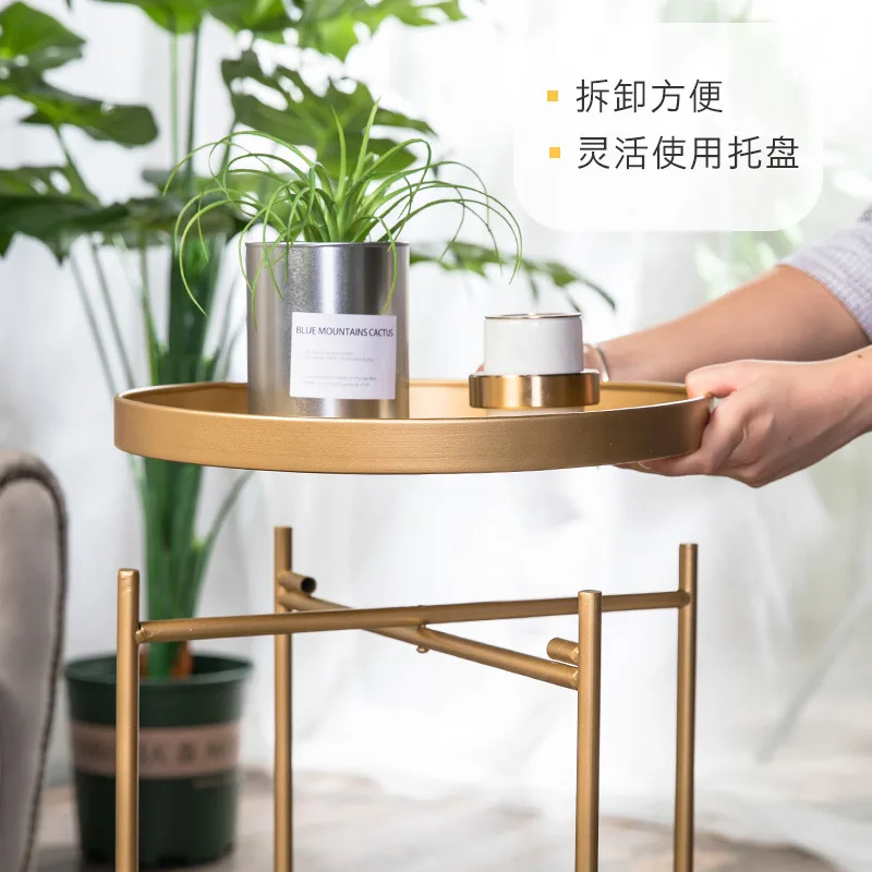 100% Золотой чугунный мини журнальный столик с боковым концом для чайного торта