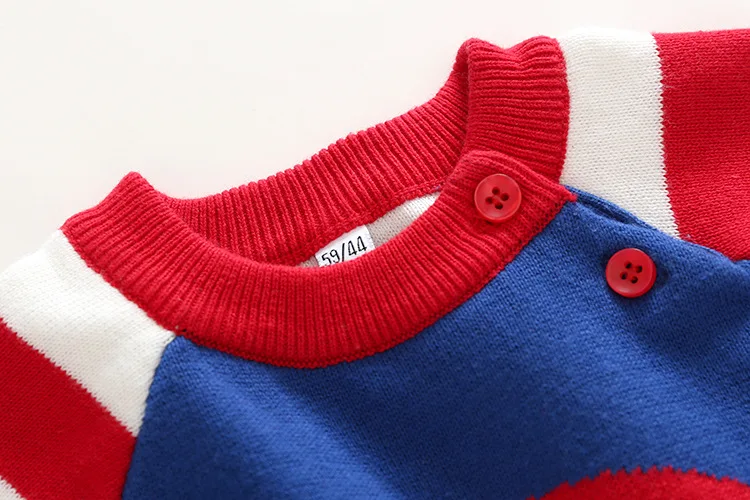 

Childrenswear 2019 Male Baby Autumn And Winter Heart-Crawling Clothes Blue Double Layer Thick-Knitted Sweater Onesie outside