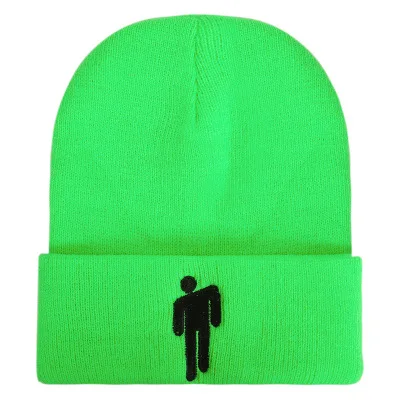 Fluorescent green Billie Eilish зимние Для женщин шляпа 17 цвета вязаная зимняя шапка одноцветная в стиле «хип-хоп» вязаная шапка теплая Для женщин вязаная шапка Прямая - Цвет: Fluorescent green