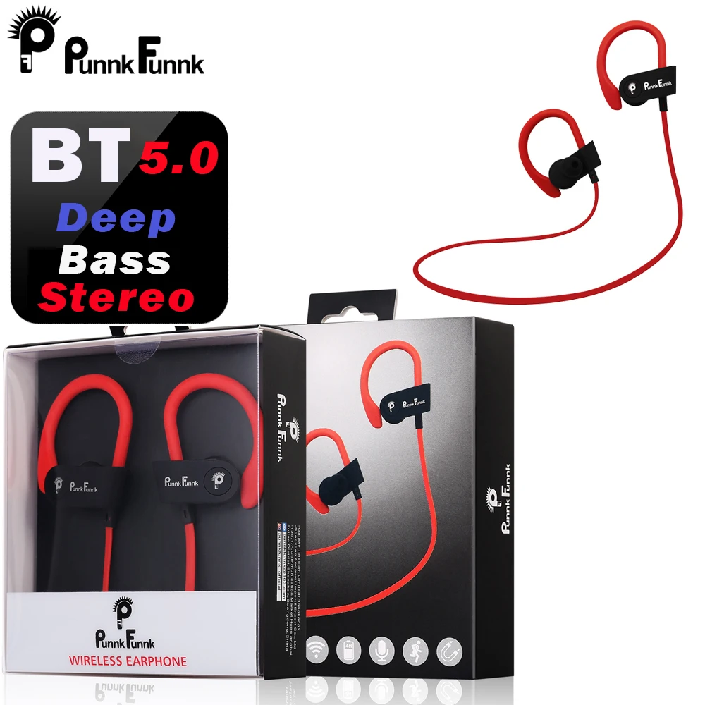 Red Original Pack PunnkFunnk, Bluetooth наушники, беспроводные наушники, bluetooth 5,0, спортивные, с шумоподавлением, глубокие стерео наушники/микрофон для iphone, samsung - Цвет: Red Original Pack