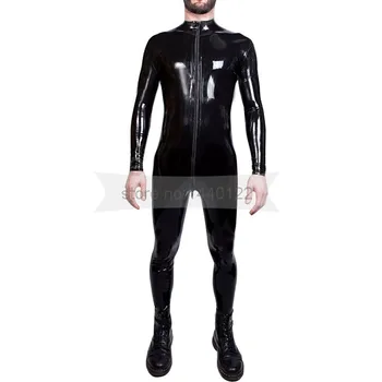 

Men Black Latex Catsuits Front Zip Rubber Jumpsuit Club Bodysuits Plus XXXL Size Custom Made BNLCM084