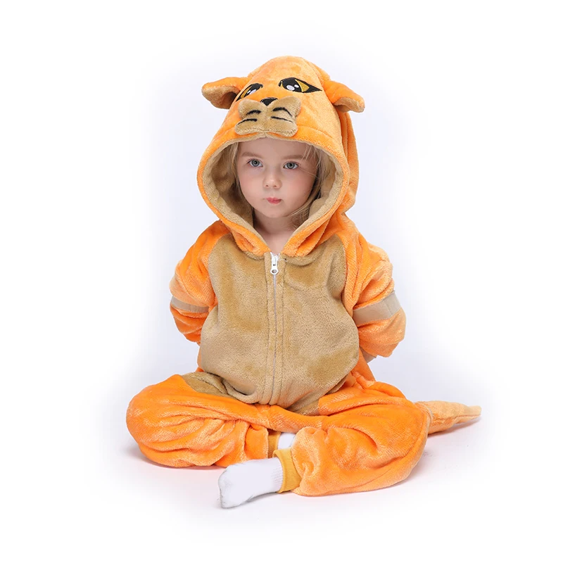 Для детей с изображением животных Оранжевый кот Kigurumis Onesie Пижамный костюм, ночная рубашка с героями мультфильмов зимняя Фланелевая Пижама для девочек и мальчиков Одежда для домашней вечеринки для девочки; на лямках для детей - Цвет: Orange Cat