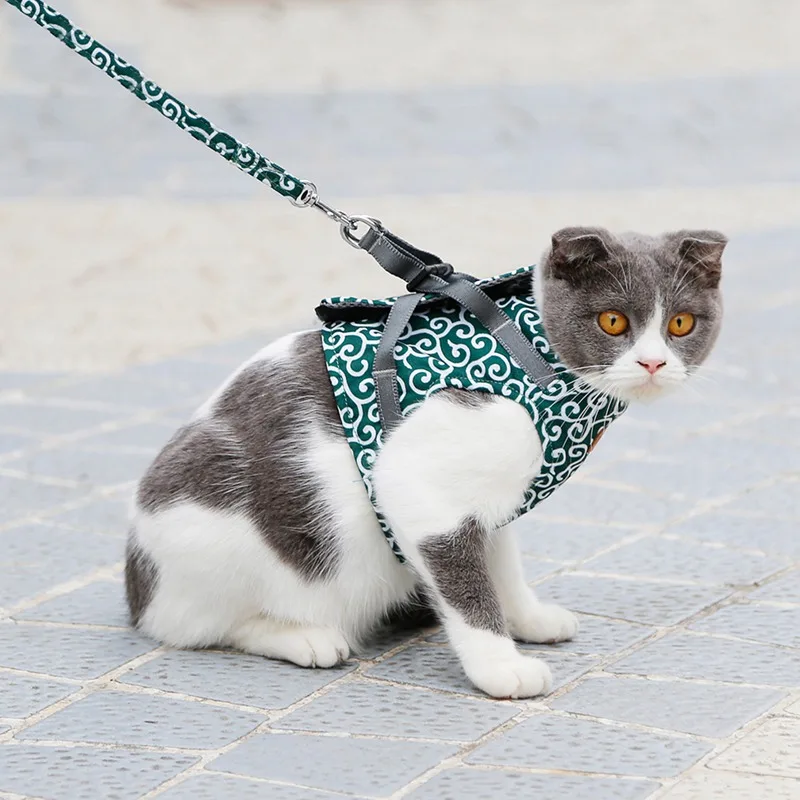 Cat Vest Harness and Leash Set Escape Proof Cat Japanese Style Harness for Outdoor Walking 1