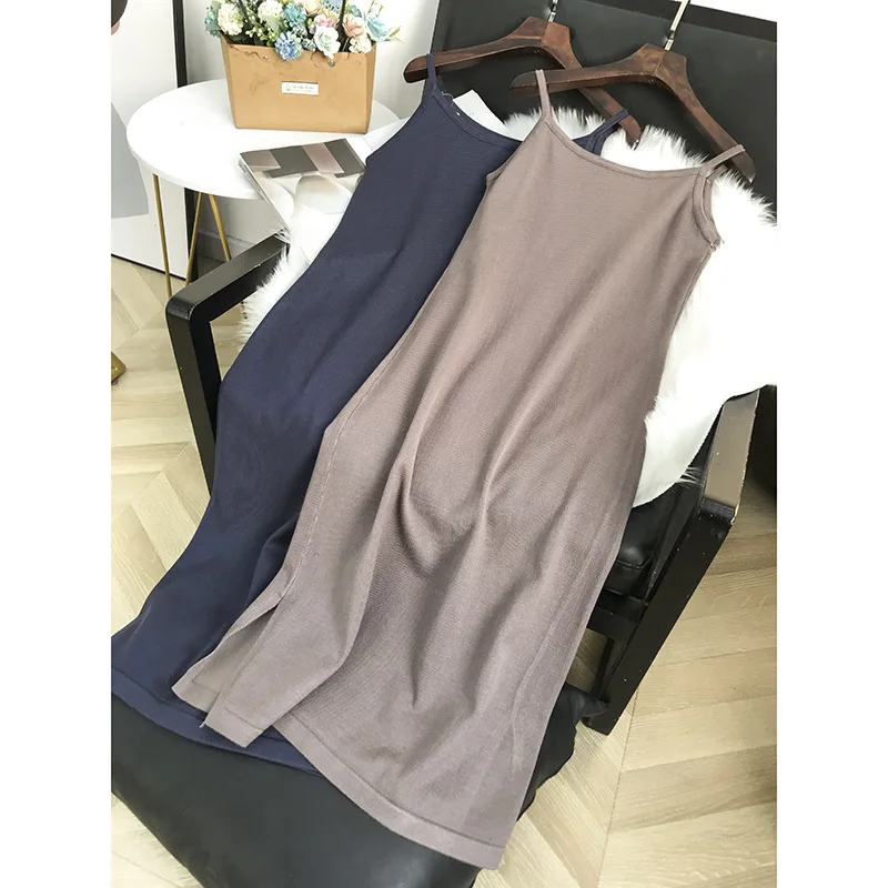 

Literature And Art Simple Hong Kong Flavor Versatile Knitted Slip Dress Korean-style Non-mainstream Fashion New Style Casual Wes