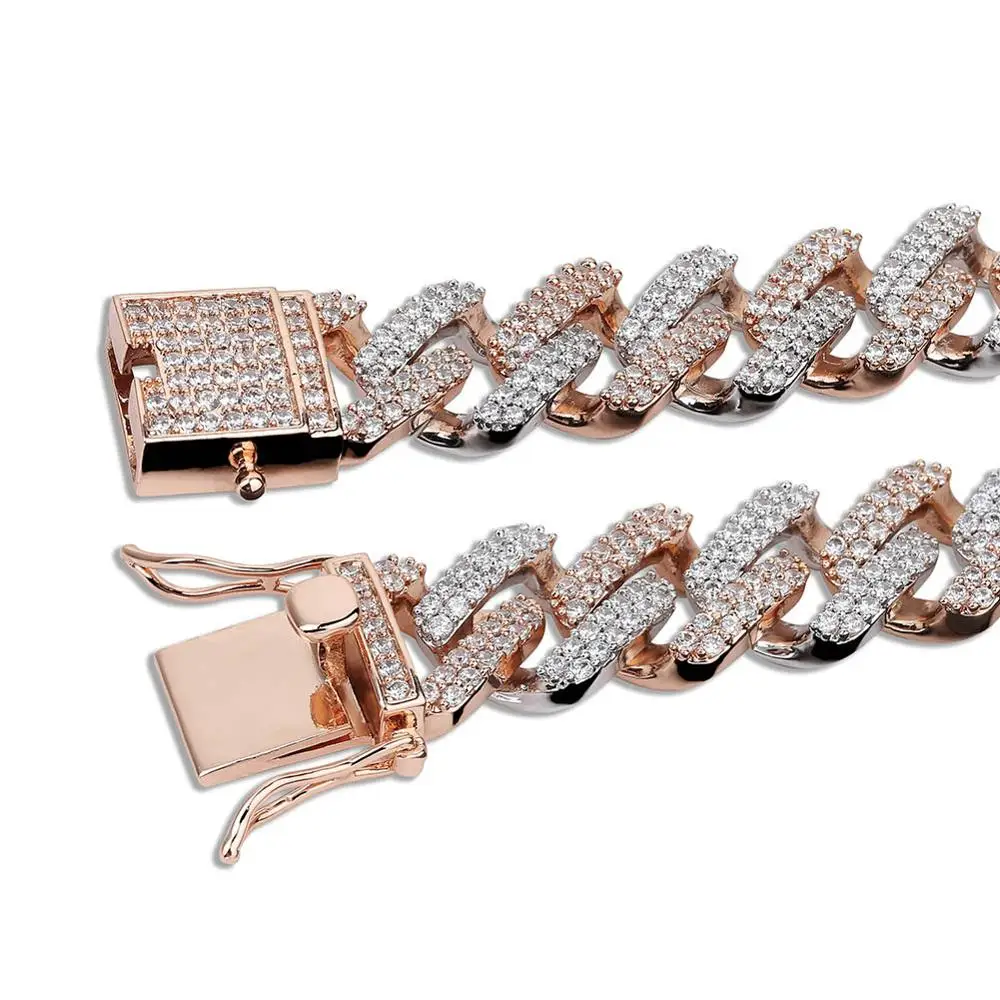 Comprar 14mm Miami Prong Set cubana cadenas Collar para hombres oro plata Color Hip Hop helado empedrado Bling CZ rapero collar joyería