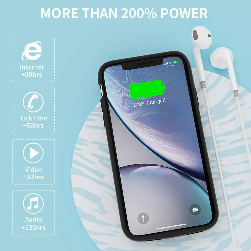 Обновленный чехол для батареи для iphone XR, чехол для батареи 10000 мАч, супер большой емкости, чехол для iphone XR, черный