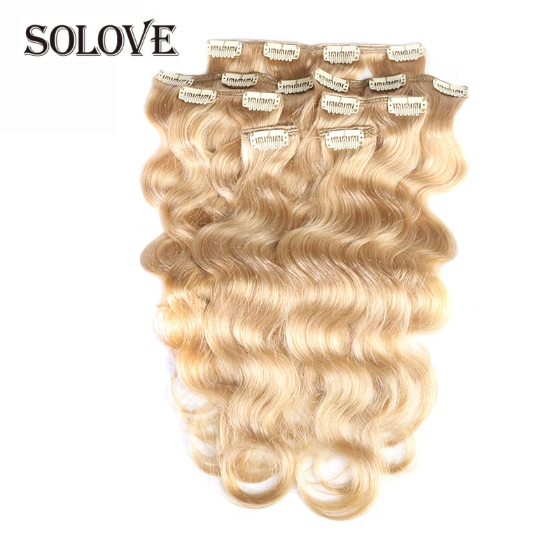 Полноголовые бразильские волосы Remy #60 блонд 12 ” 24” с зажимом для наращивания