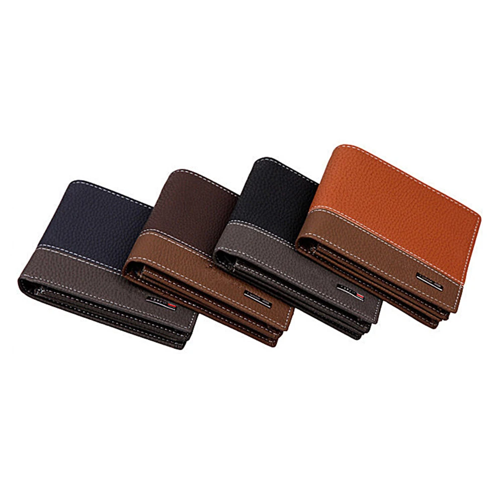 

Fashion Short Men Wallets Quality Soft Section Spell Leather Design Wallet Casual Short Style 3 Colors Credit Card Holder Purse