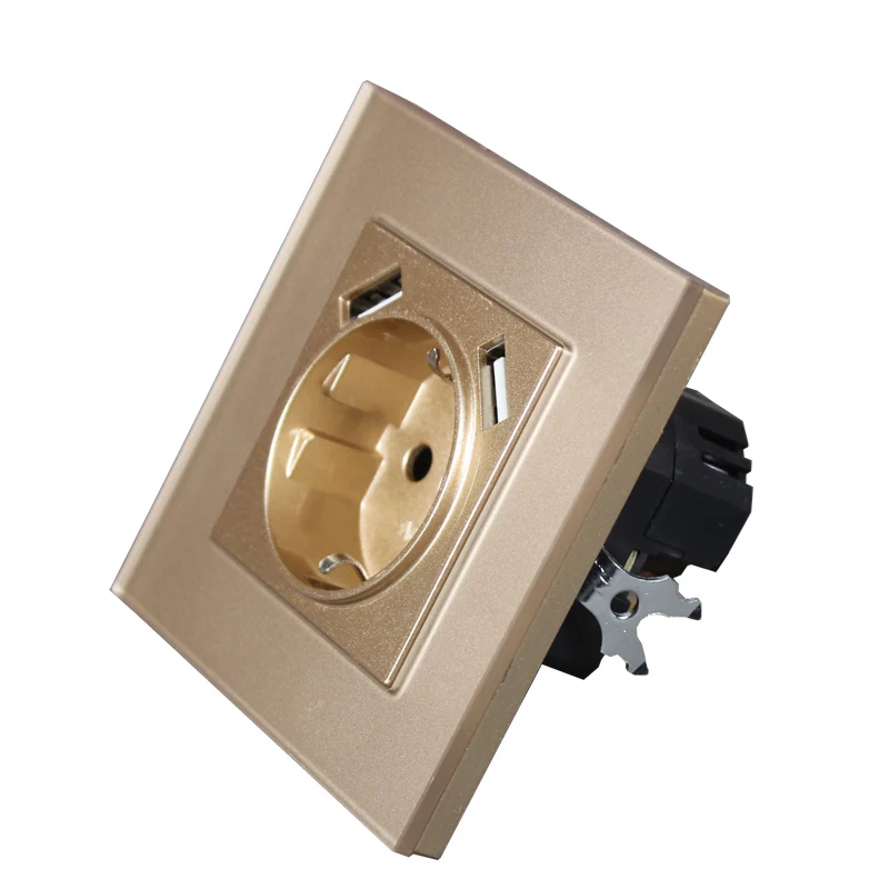 gold gold Настенная розетка USB зарядное устройство двойной USB Порты и разъёмы 5V 2A Usb enchufes para сравнению приз высокое качество серебряные акрилового LLDG-01 - Тип: gold gold