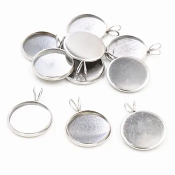 

(Never Fade) 20pcs 14mm Stainless Steel Cameo Settings Cabochon Base Charms Pendant Connector Tray Blank Pendant-T5-04