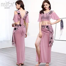 Одежда для танца живота, женские тренировочные костюмы, сексуальные костюмы для восточных танцев, длинное платье для женщин и девочек, юбка для танца живота, комплект из 2 предметов, T4072