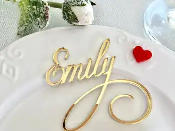 

Gold Mirror Laser Cut Names Personalized Wedding Place Cards Guest Names Wedding centerpiece Wedding table cards Table settings