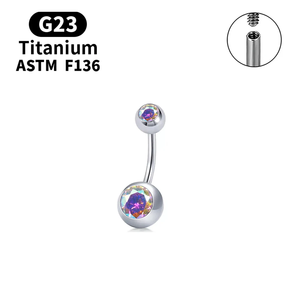 Trendy 14G Innengewinde Frauen Sexy Bauchnabel Ring G23 Ti6AL4VELI Nabel Piercing Kommt Mit Coloful Zirkon Opal – Detail 3