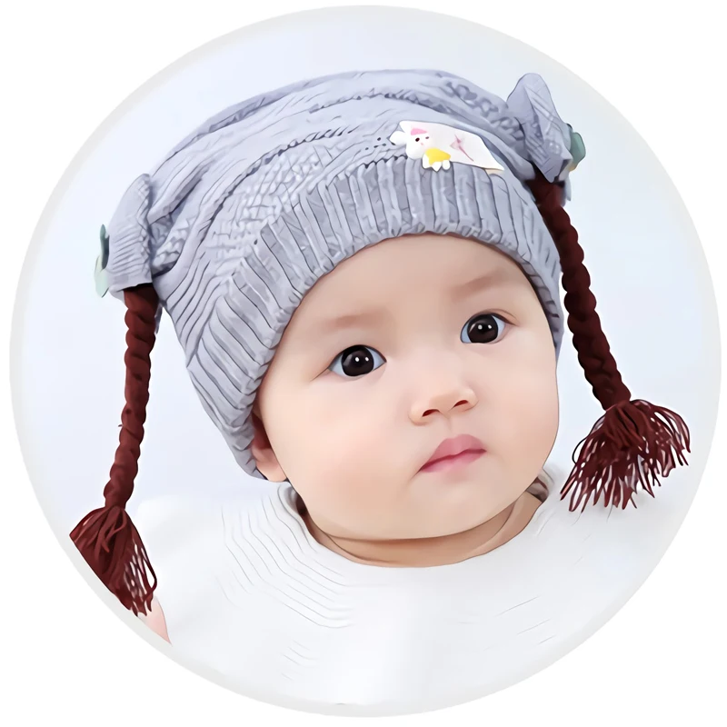 Вязанная зимняя детская шапка с ушками, маленькая коса, мультяшная детская шапочка для От 1 до 3 лет, 5 цветов, шерстяная вязаная теплая шапка - Цвет: 2156-1