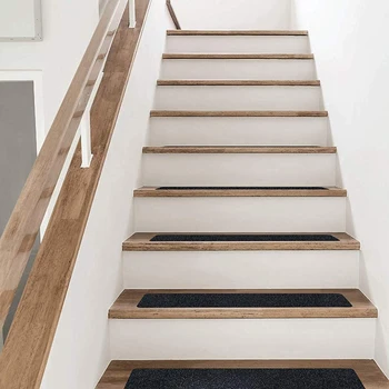

10-Pair Set of Stair Pedal Rectangular Non-Slip Carpet Stair Mat Pad Carpet Reusable Home Safety Mat Pad-Dark Gray