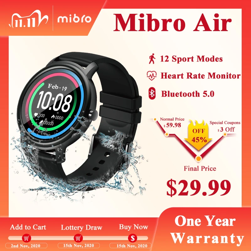 

Mibro Air Smart Watch Sport IP68 Waterproof Bluetooth 5.0 Sleep Monitor Fitness Tracker Men Women SmartWatch for IOS Android